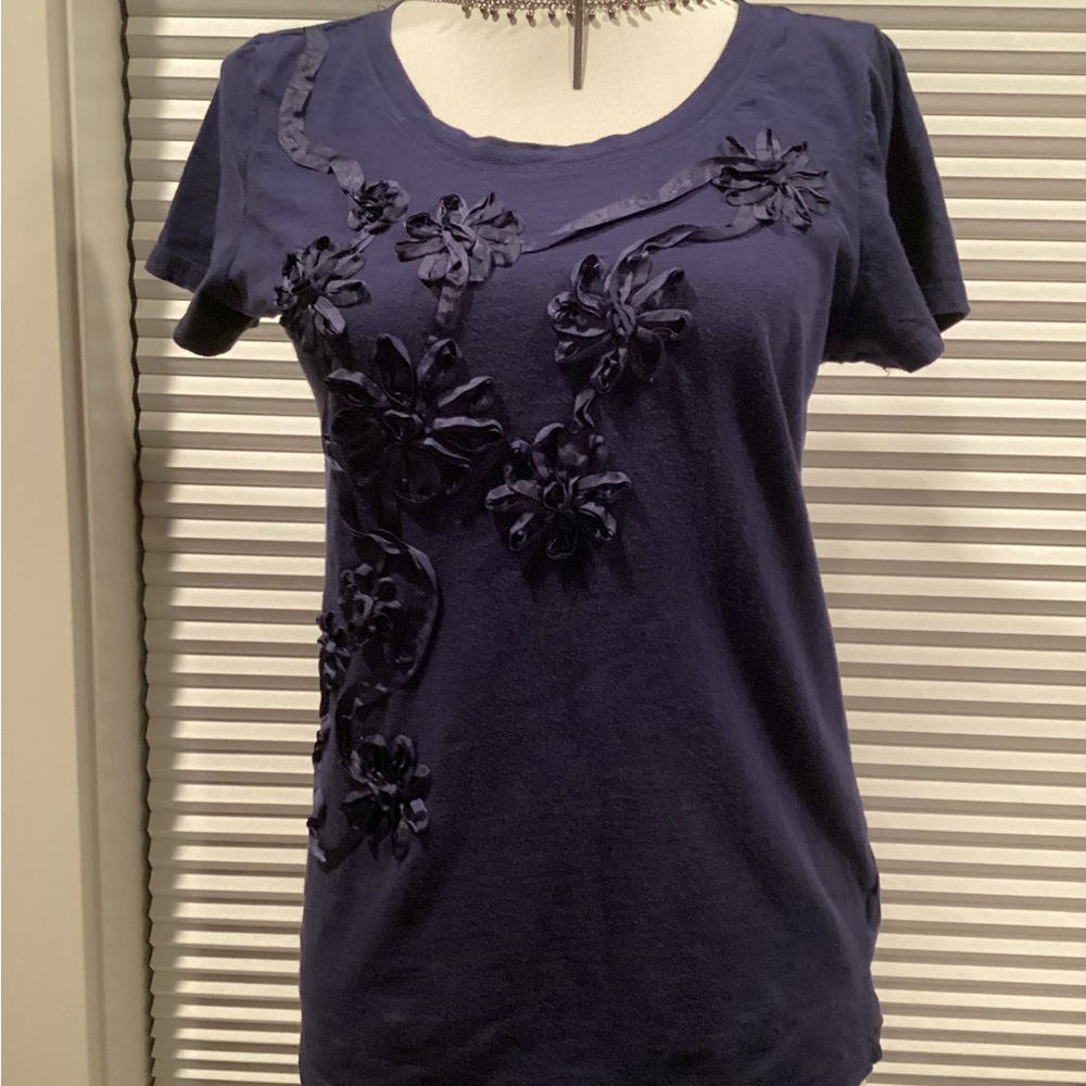 Navy Floral Embellished Women's Tee